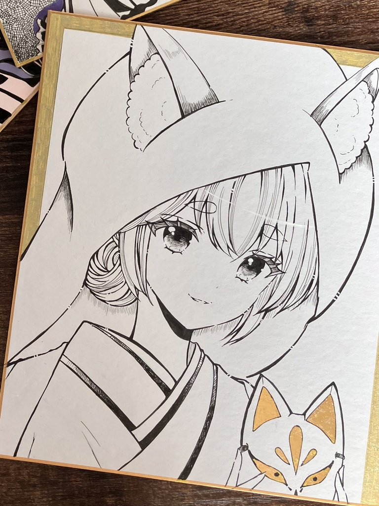 狐の嫁入り 直筆色紙 本金箔を貼りました アナログ色紙