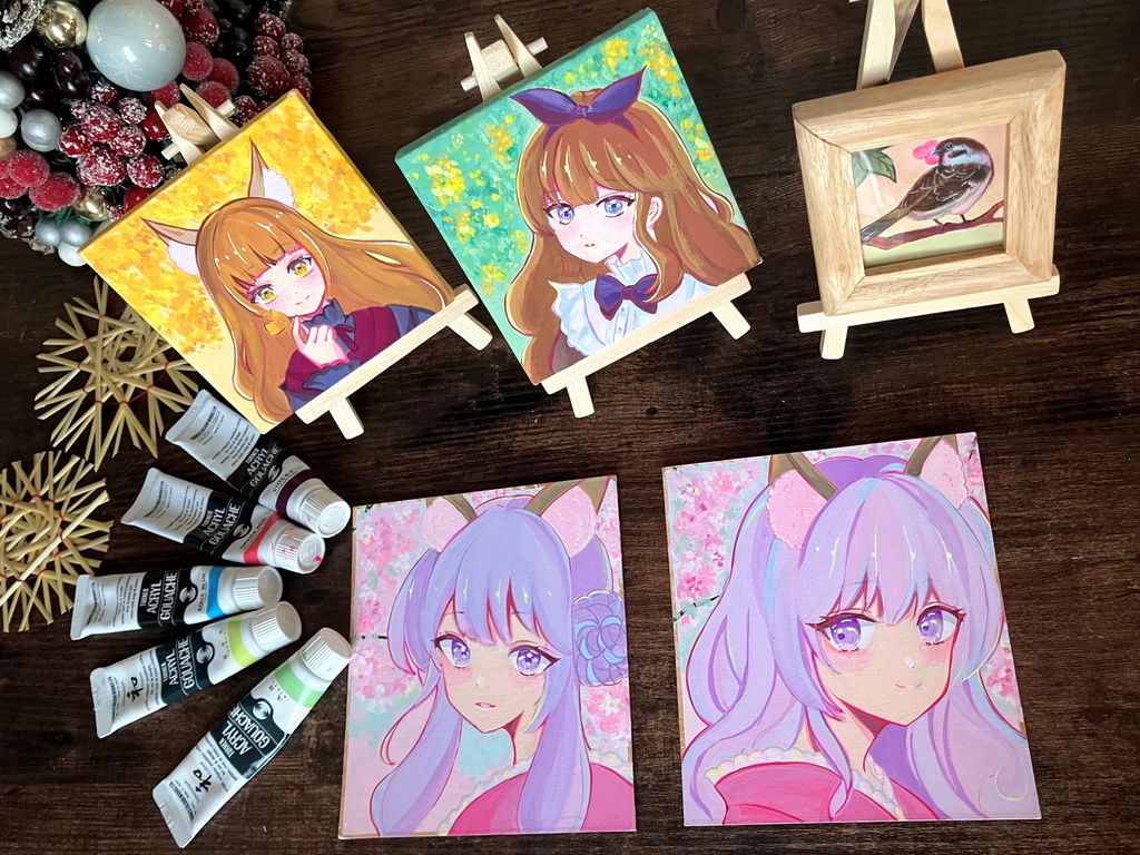 原画キャンバス アクリルガッシュ原画 ミモザさん 原画販売 ミニキャンバス