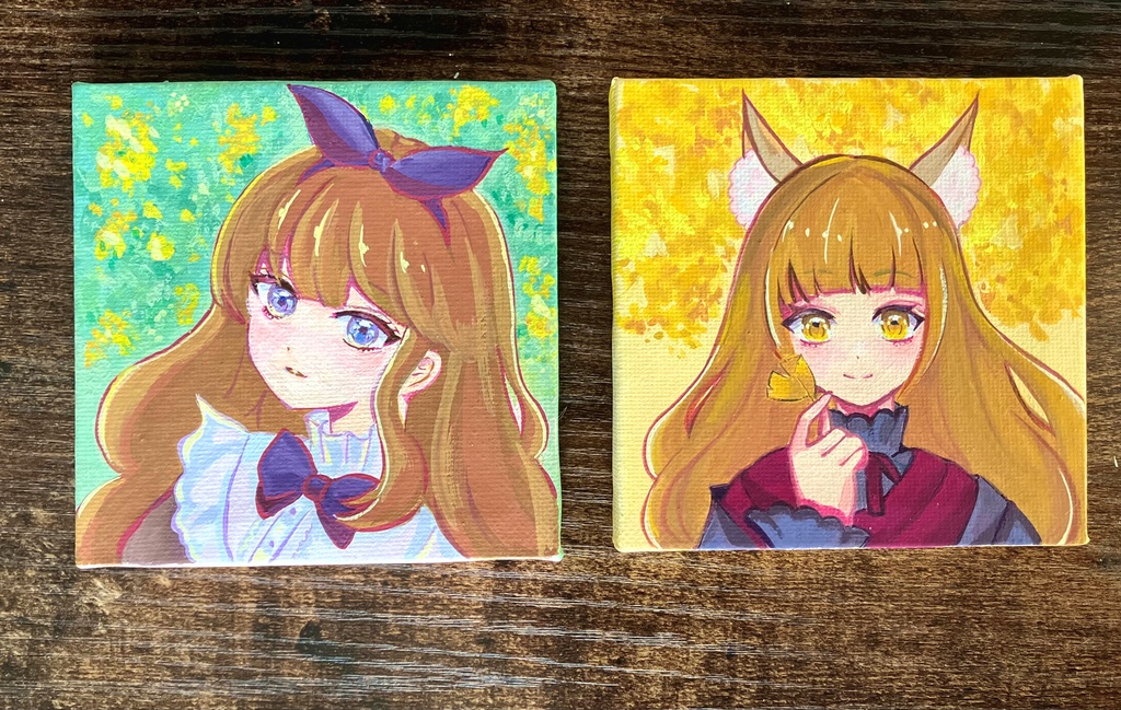 原画キャンバス　アクリルガッシュ原画　ミモザさん　原画販売　ミニキャンバス
