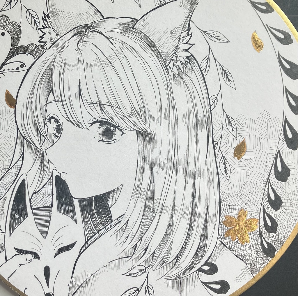 【本金箔使用・原画】藤娘の狐さん - 狐の嫁入り / 手描き和風イラスト一点物