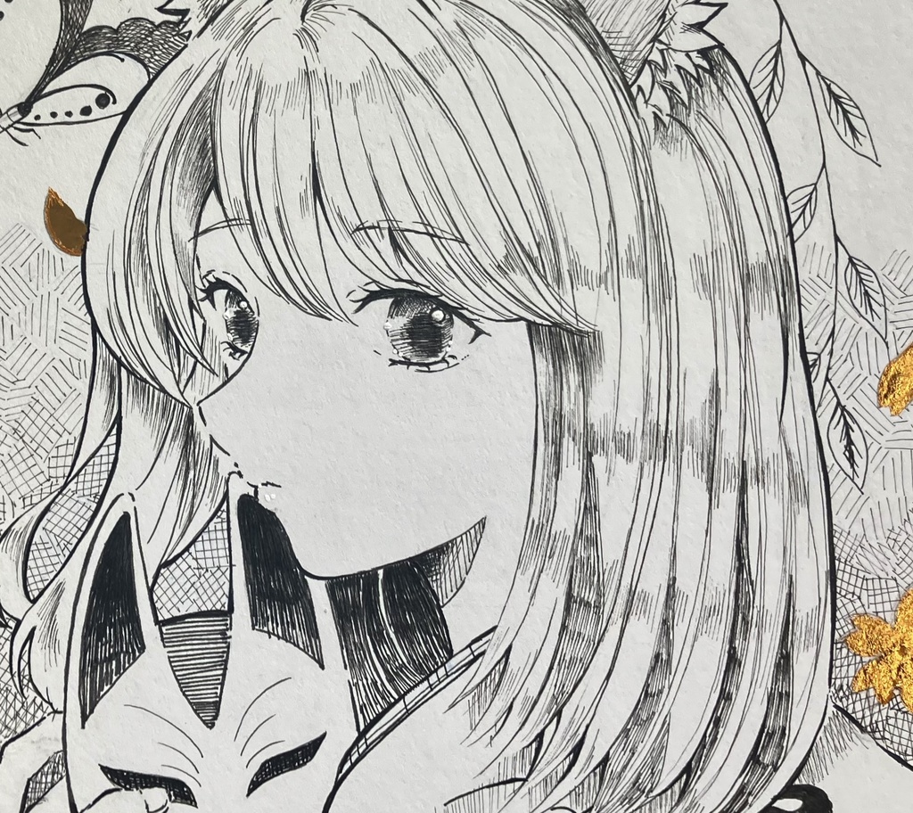 【本金箔使用・原画】藤娘の狐さん - 狐の嫁入り / 手描き和風イラスト一点物