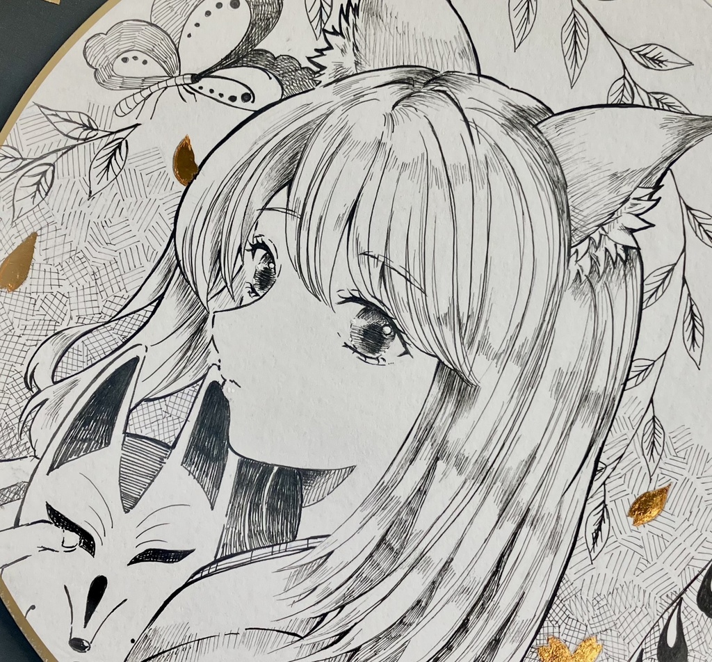 【本金箔使用・原画】藤娘の狐さん - 狐の嫁入り / 手描き和風イラスト一点物