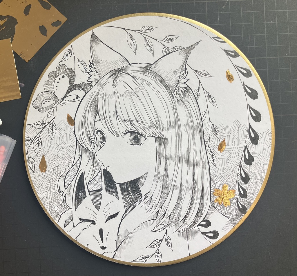 【本金箔使用・原画】藤娘の狐さん - 狐の嫁入り / 手描き和風イラスト一点物