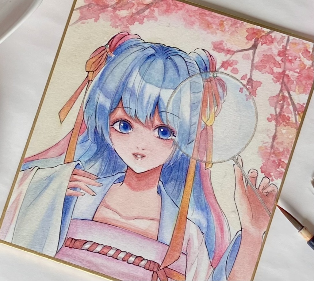 手描き色紙原画 [梅の季節]透明水彩原画 透明水彩イラスト