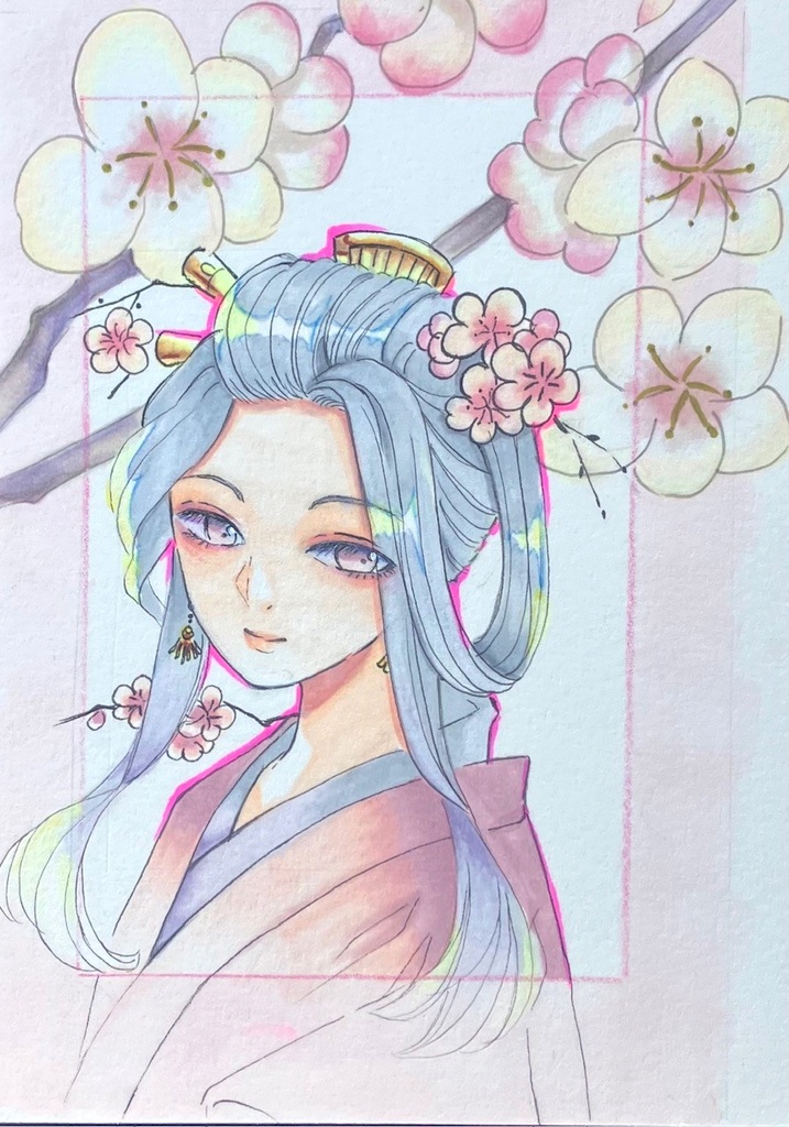 手描き原画 コピック原画 アナログ原画 まだまだ桜が好き(*^^*)