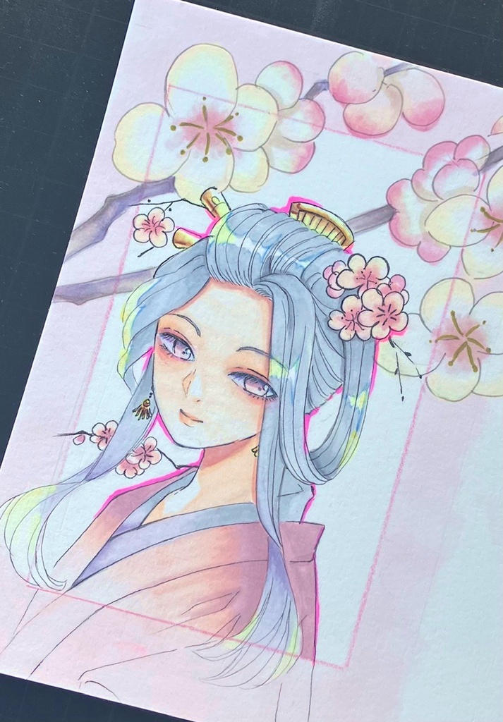 手描き原画　コピック原画　アナログ原画　まだまだ桜が好き(*^^*)