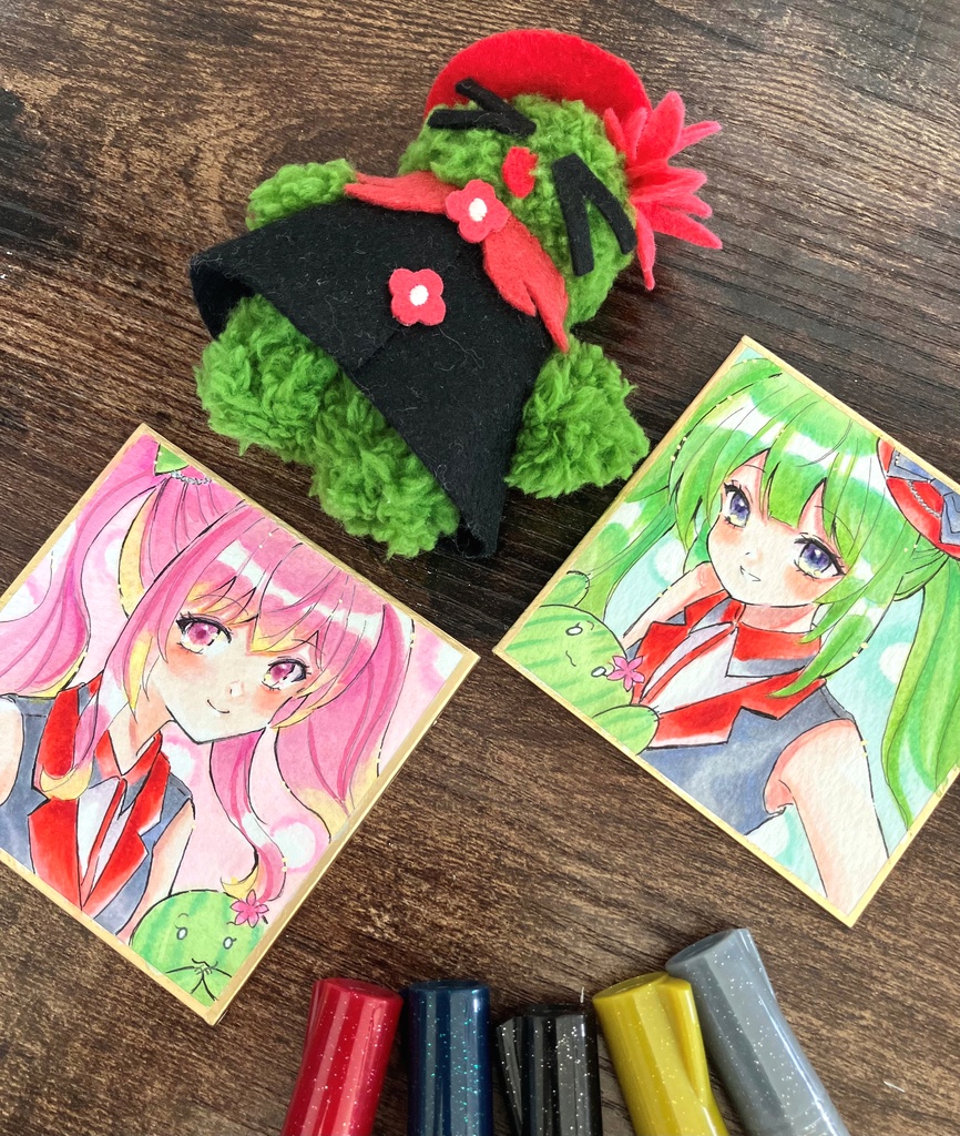 手描き色紙 コピック手描き コピック色紙 トゥナちゃん ピンクの髪の子