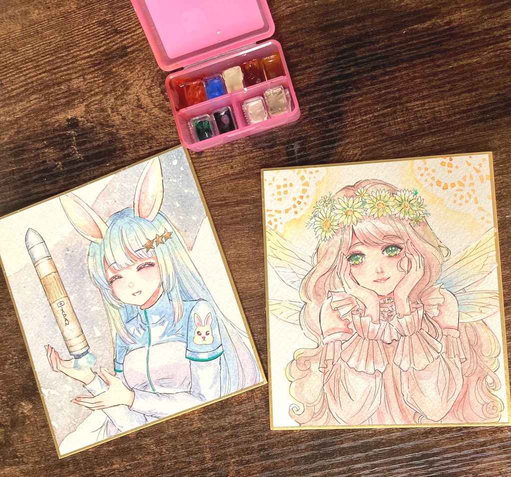 【手描きイラスト原画】～ロケットとうさ耳ちゃん～（透明水彩/一点物色紙）
