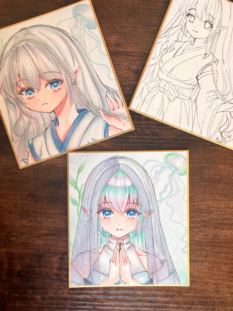 コピック色紙 寸松庵手描き色紙 手描き色紙一点物 八尾比丘尼さん