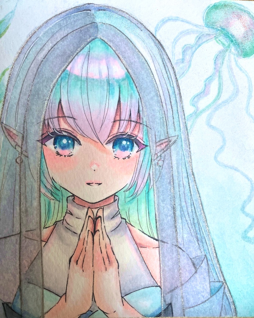 コピック色紙 寸松庵手描き色紙 手描き色紙一点物 八尾比丘尼さん