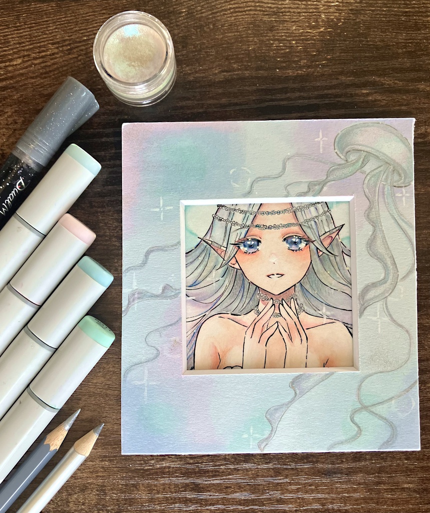 【原画】深海の祈り(手描きマット寸松庵サイズ)コピック原画手描き一点物