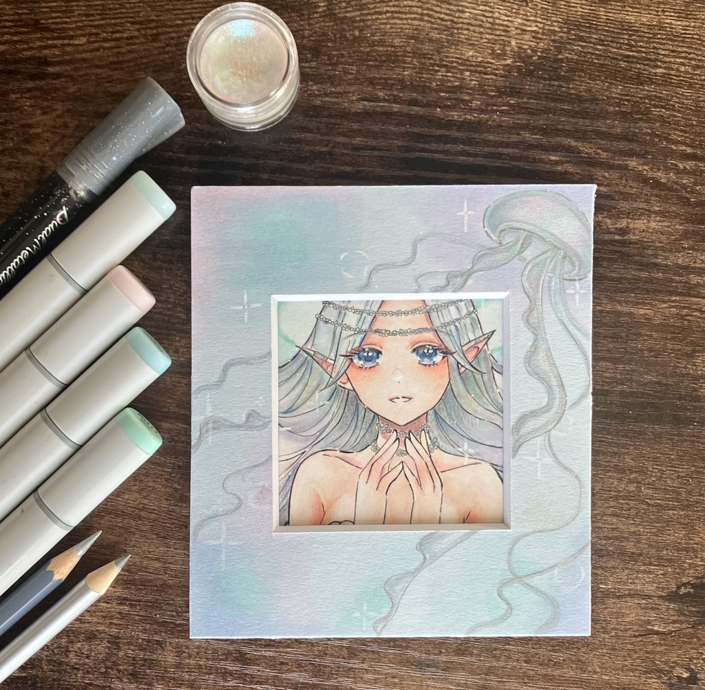 【原画】深海の祈り(手描きマット寸松庵サイズ)コピック原画手描き一点物