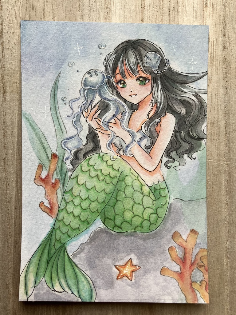 【手描き原画】クラゲ🪼と人魚姫 / 透明水彩イラスト