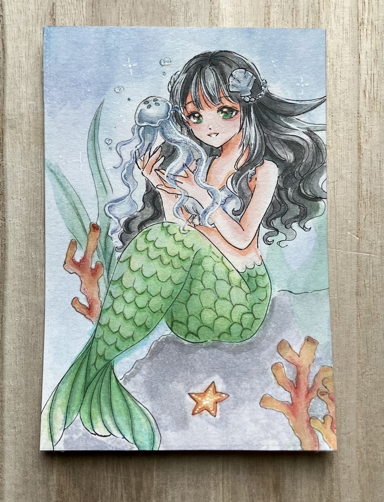 【手描き原画】クラゲ🪼と人魚姫 / 透明水彩イラスト