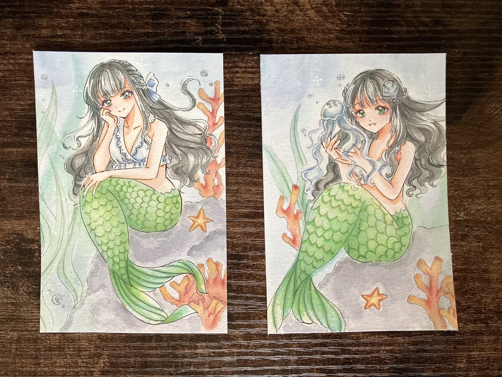 【手描き原画】クラゲ🪼と人魚姫 / 透明水彩イラスト
