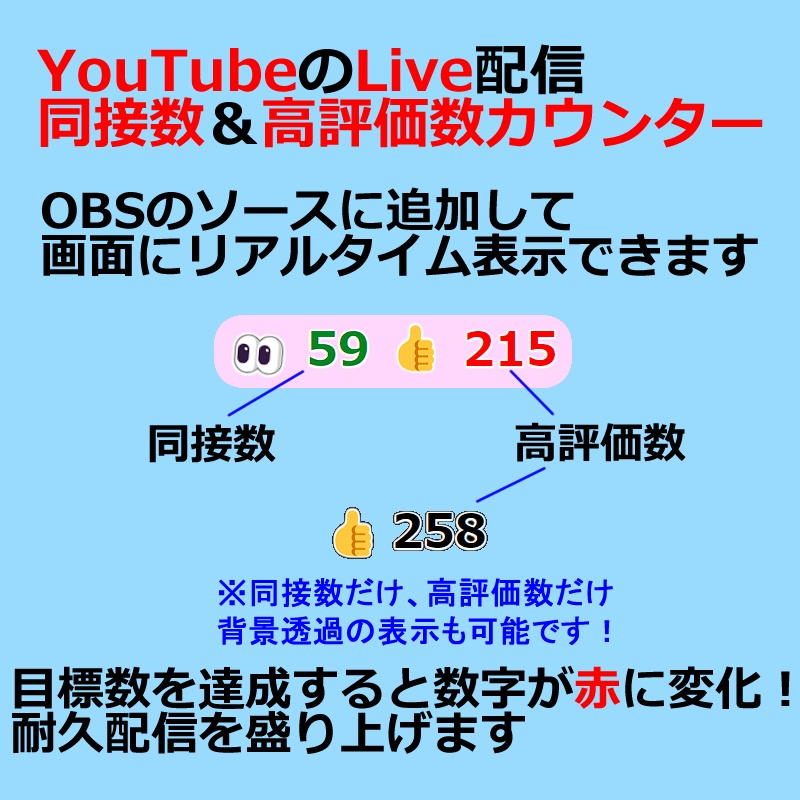 【無料0円】OBS用 YouTube同接数＆高評価数👀👍カウンター