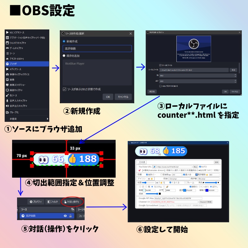【無料0円】OBS用 YouTube同接数&高評価数👀👍カウンター3.0(わんコメ対応)