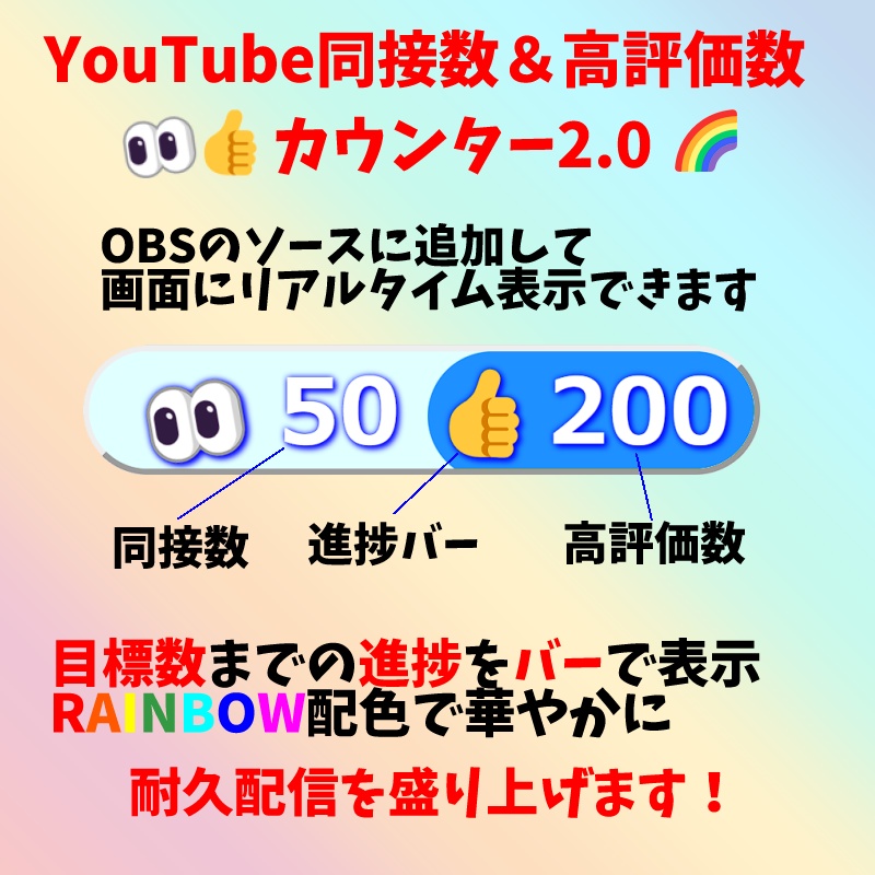 【有料250円】YouTube同接数＆高評価数👀👍カウンター2.0🌈