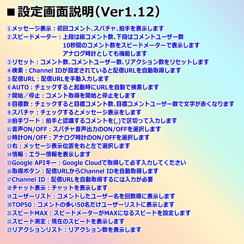 【有料280円】YouTube Live配信用 コメントスピードメーター🌈(コメスピ🌈)わんコメ対応