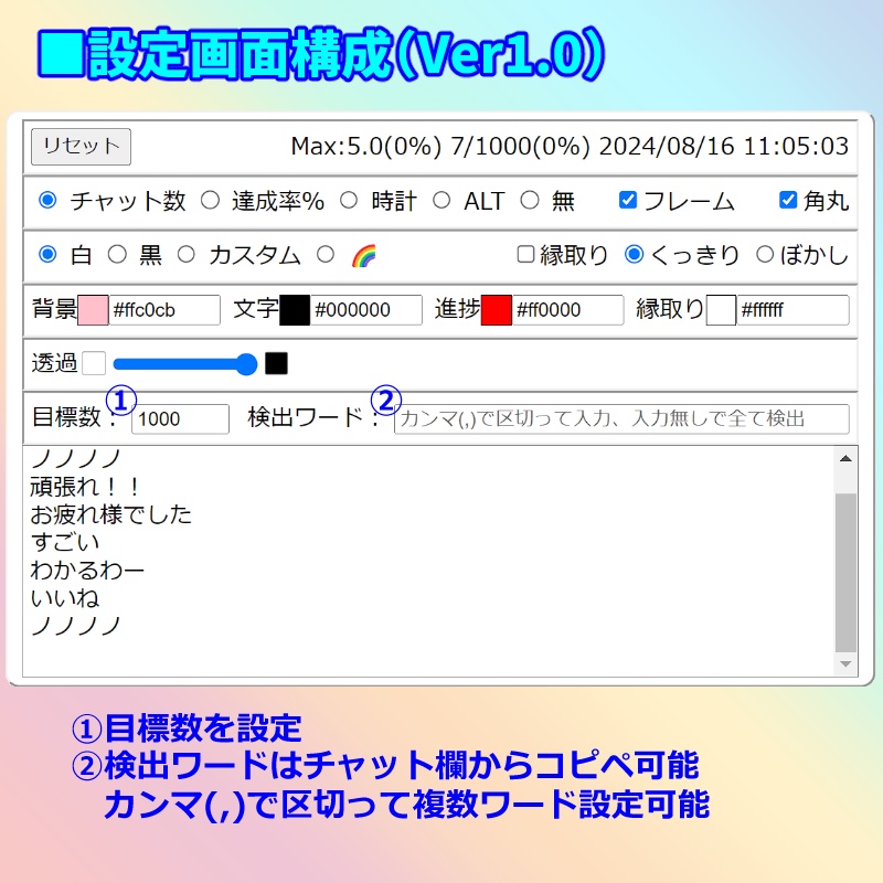 【有料280円/無料0円】OBS用 チャットメーター2🌈 わんコメ対応