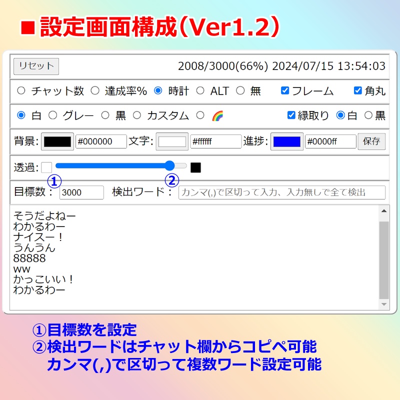 【有料280円/無料0円】OBS用 チャットメーター2🌈 わんコメ対応