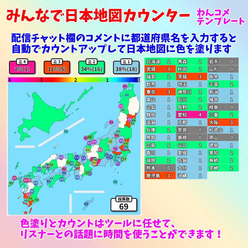 【有料250円】「みんなで日本地図カウンター」都道府県耐久（わんコメテンプレート）