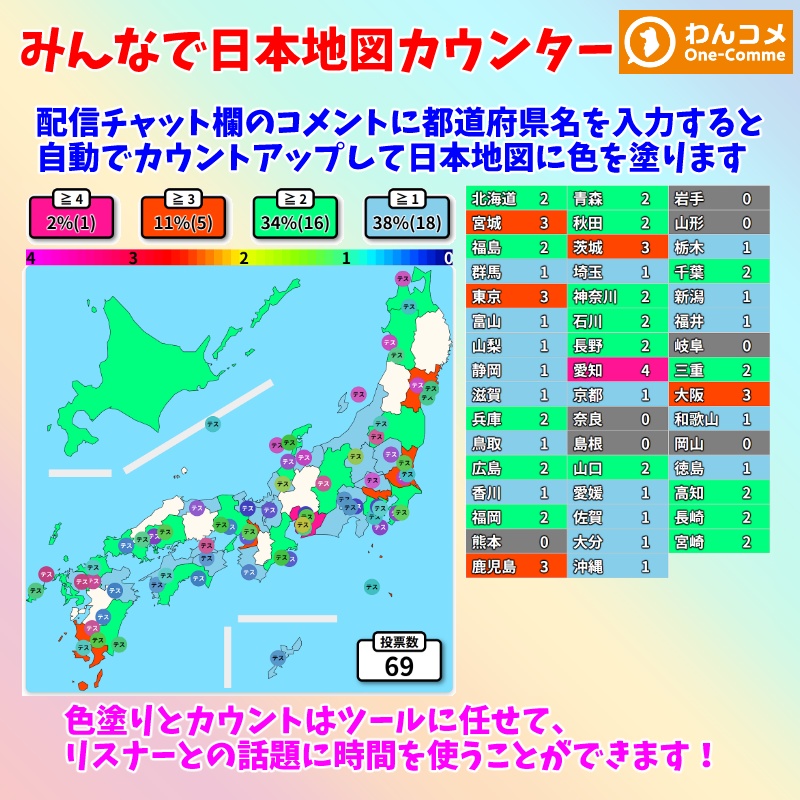 【有料280円】「みんなで日本地図カウンター」都道府県耐久（わんコメテンプレート）