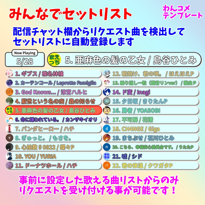 【有料250円】みんなでセットリスト(わんコメテンプレート)