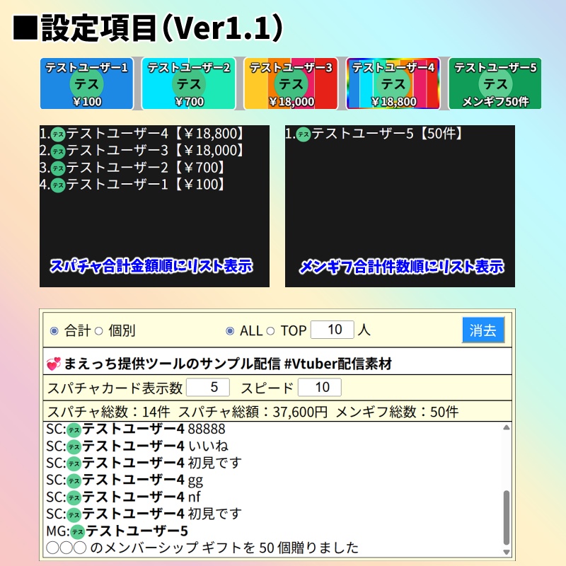 【有料280円】スパチャ集計レインボー🌈(わんコメテンプレート)