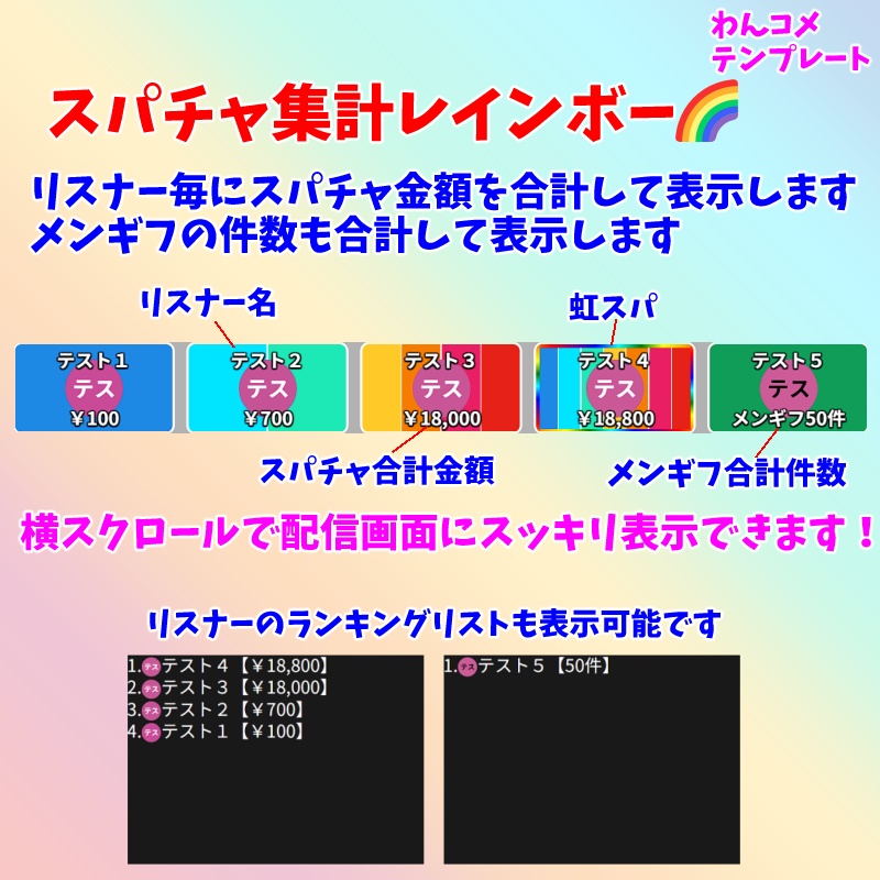【有料280円】スパチャ集計レインボー🌈（わんコメテンプレート）