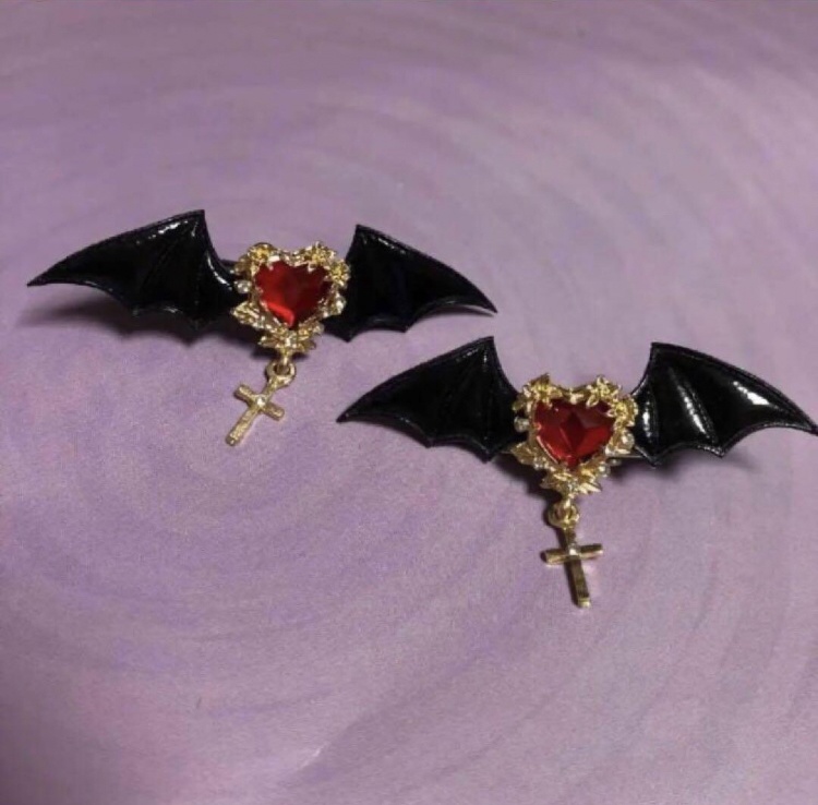 ††悪魔の羽ハートクロスヘアクリップ††