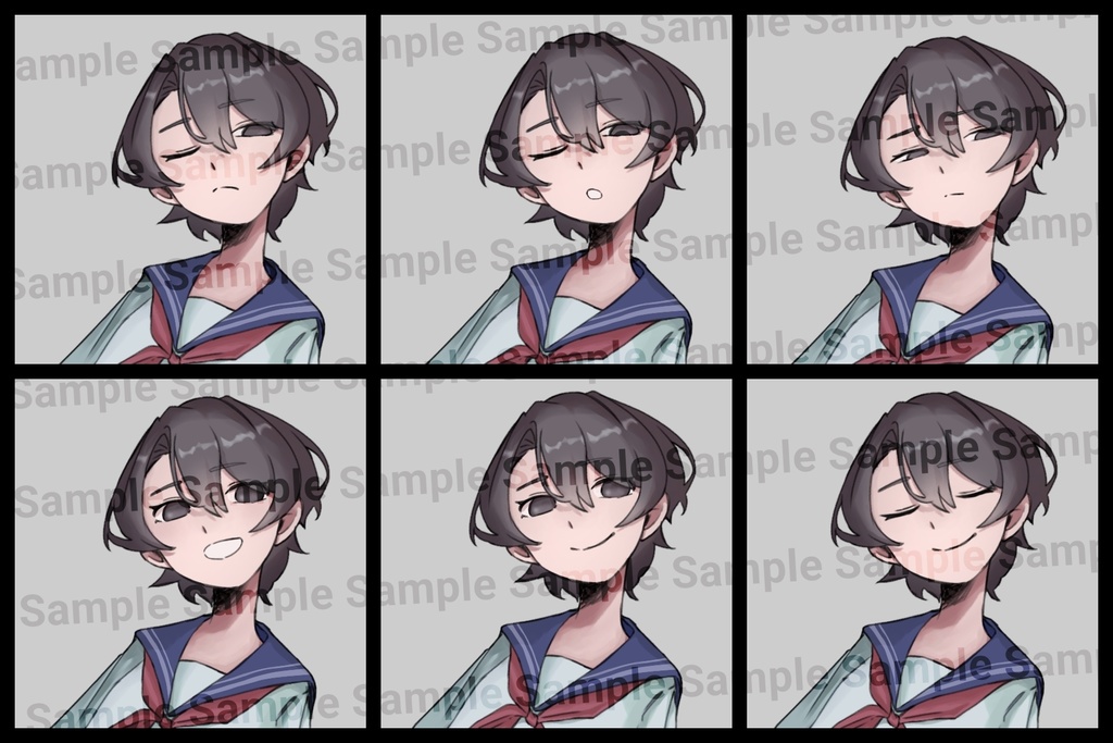 セーラー服ボーイッシュガール 立ち絵 表情6種