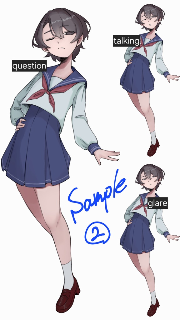 セーラー服ボーイッシュガール 立ち絵 表情6種