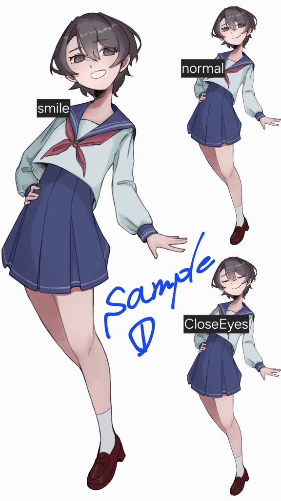 セーラー服ボーイッシュガール 立ち絵 表情6種