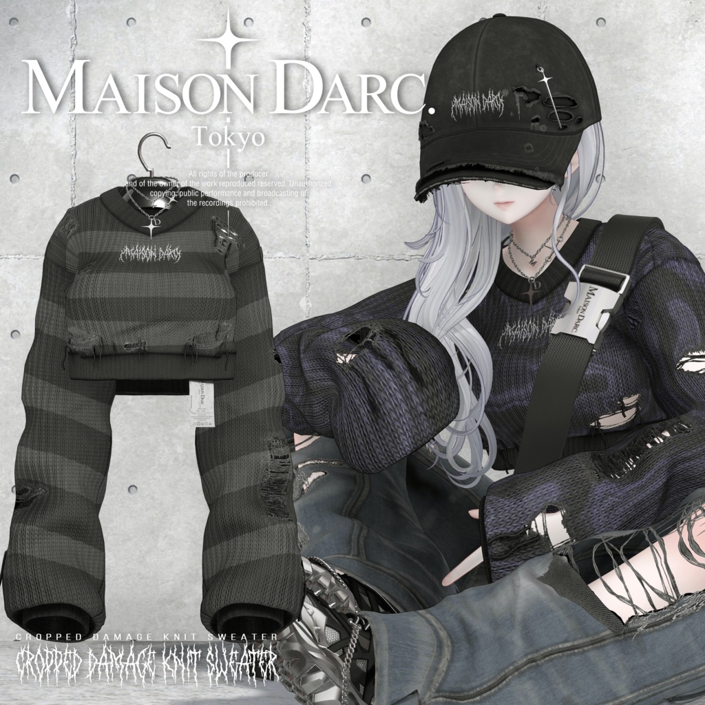 ♞ CROPPED DAMAGE KNIT SWEATER With Chain ♞