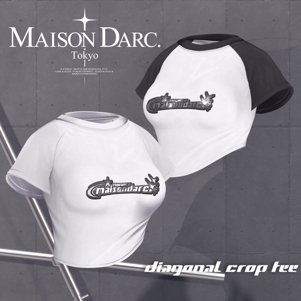 ♘Diagonal Crop Tee