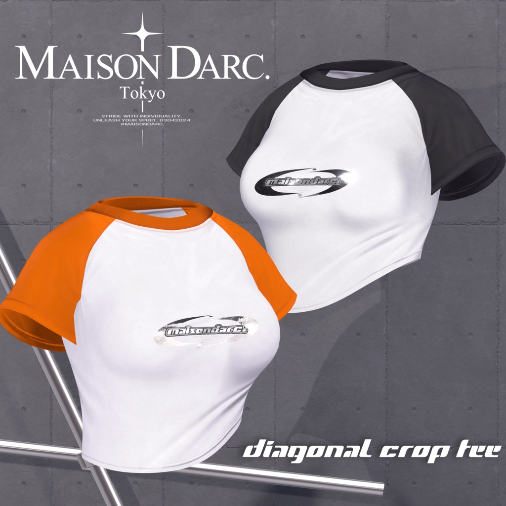 ♘Diagonal Crop Tee
