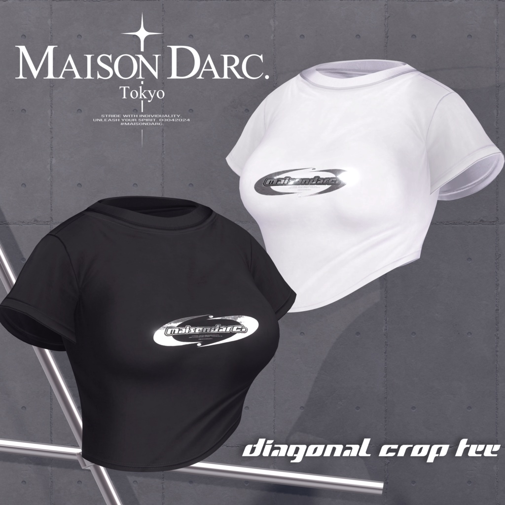 ♘Diagonal Crop Tee