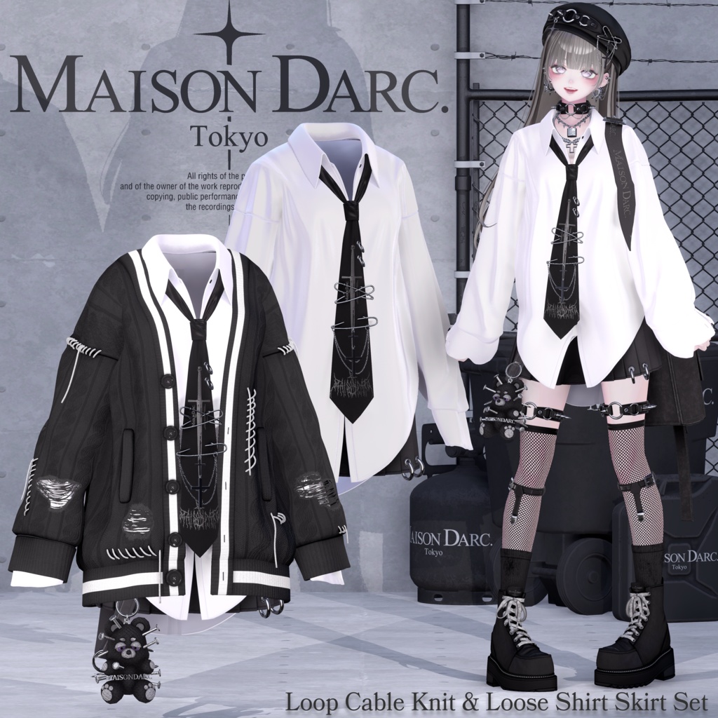 ♘CABLEKNIT & SHIRT SKIRT SET♘