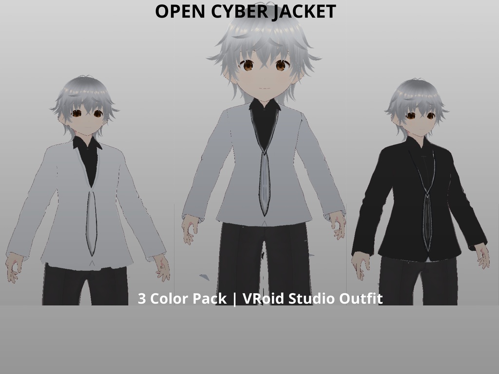 VRoid Outfit | Cyber Jacket | VTuber Clothes | 3 Color Pack (Frost / Ice Grey / Graphite)