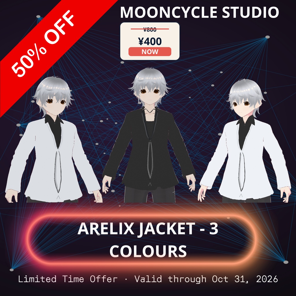 VRoid Outfit | Cyber Jacket | VTuber Clothes | 3 Color Pack (Frost / Ice Grey / Graphite)