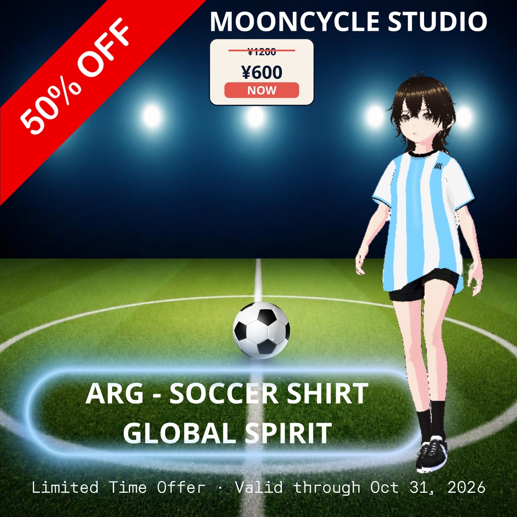 ARG Global Spirit Tee | VRoid Studio Outfit | Unisex Soccer Shirt