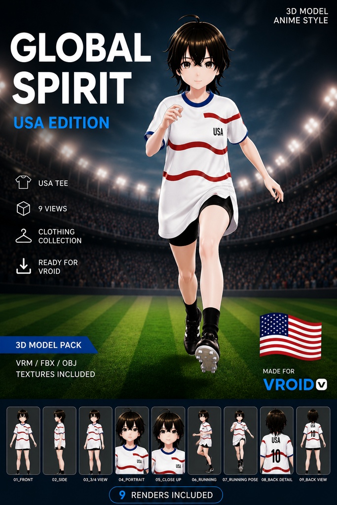USA Global Spirit Tee | VRoid Studio Outfit | Unisex Soccer Shirt