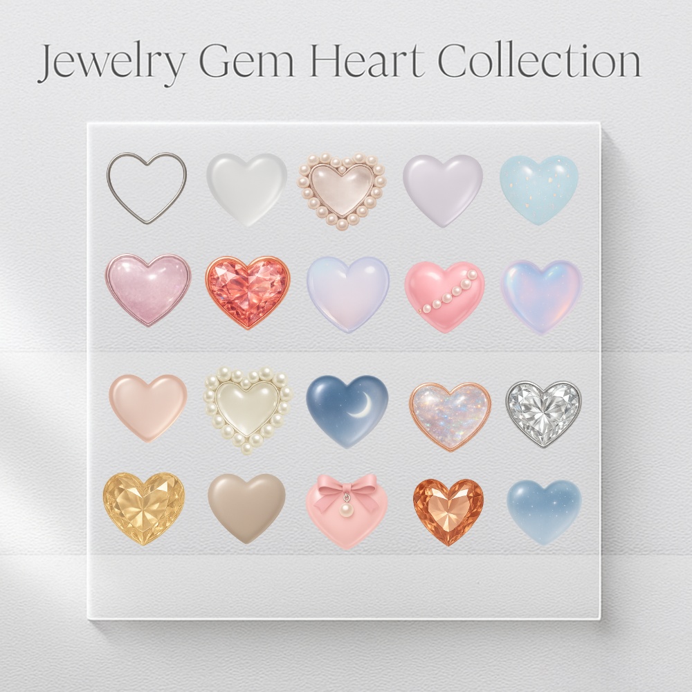 【Glam20】宝石風×ガラス×ガーリーハート素材 |20点セット