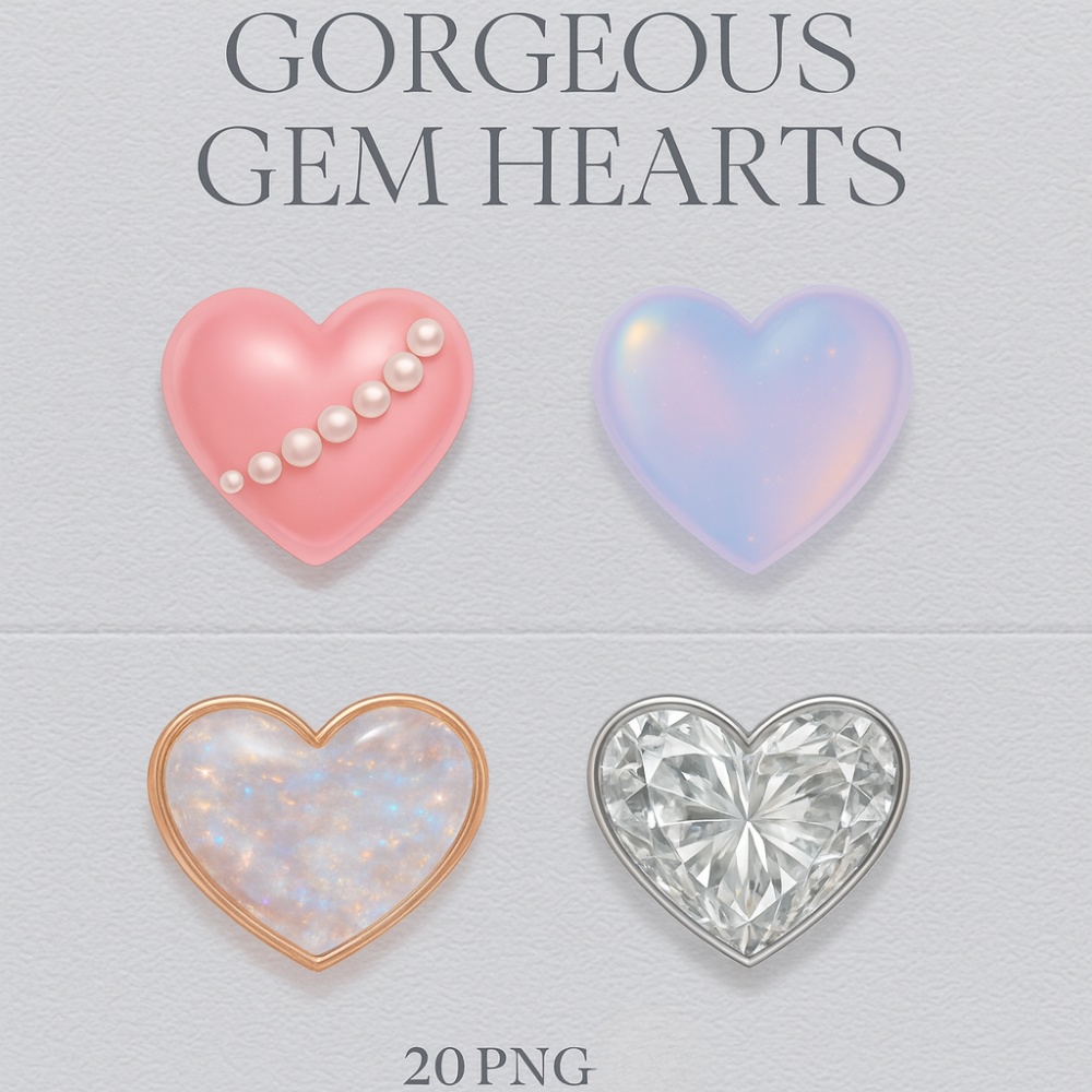 【Glam20】宝石風×ガラス×ガーリーハート素材 |20点セット