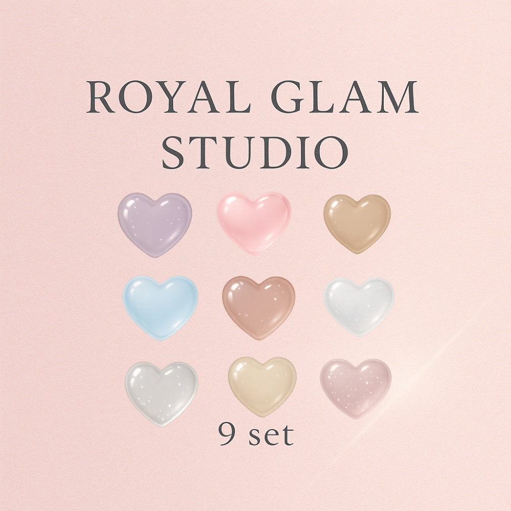 【Mini9】Jelly Crystal Heart｜9点セット（Royal Glam Studio／透明ガラス×きらめき）