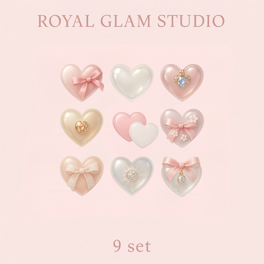 【Mini9】リボン×宝石×ガーリー透明ハート素材｜9点セット