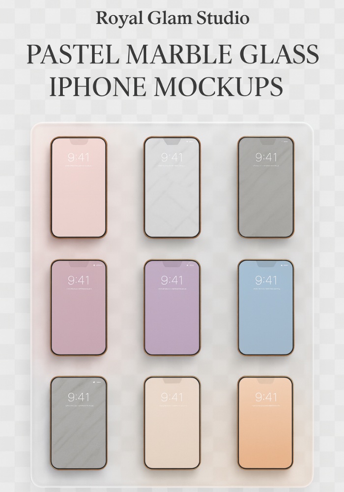 【Glam9】スマホモックアップ・自由配置スマホPNG　背景透過｜9点セット