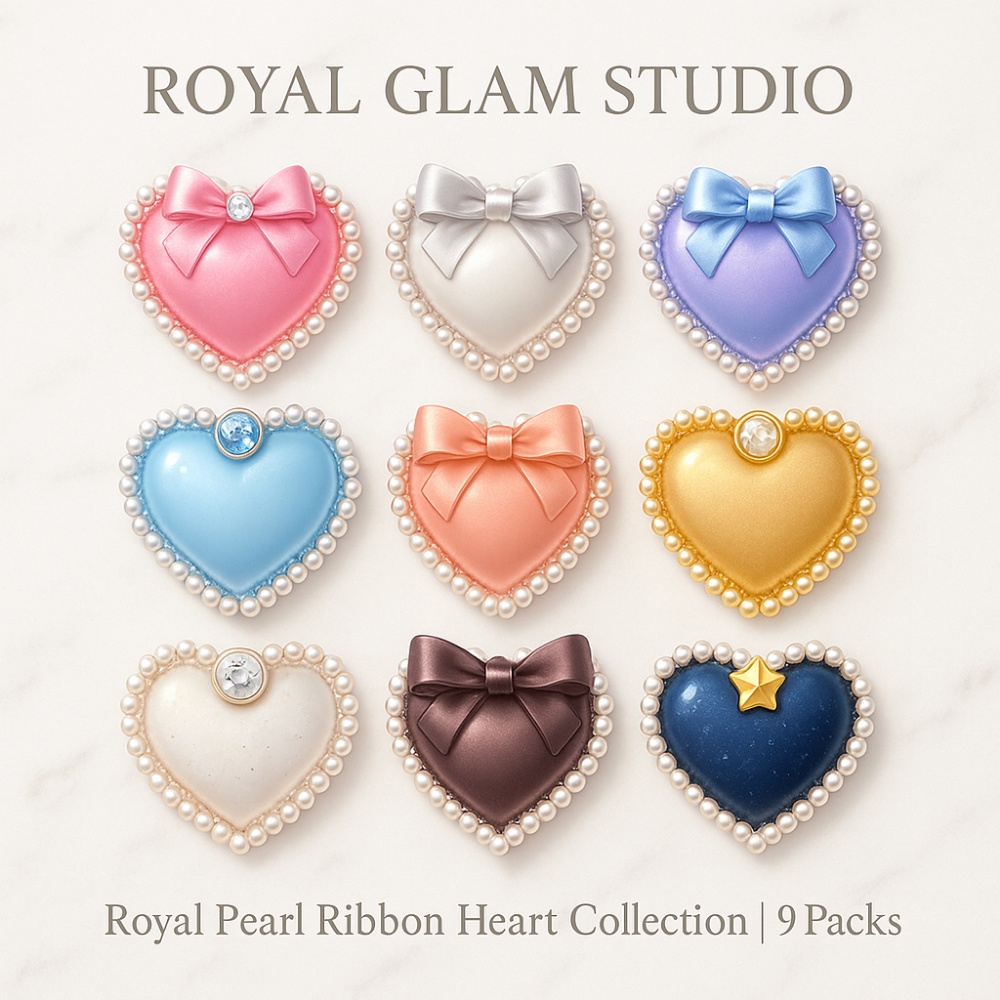【Mini9】パールフレーム×リボン付きジュエリーハート｜９点セット