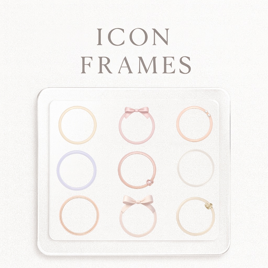 【Glam18】 うるちゅるガラス×淡色ガーリー デコアイコン+くり抜きフレーム|18点セット